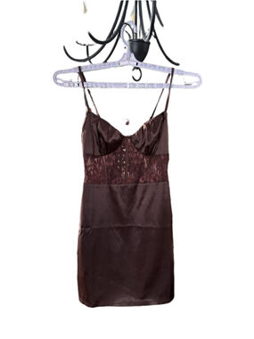 Women's Fashion Nova Brown Satin Lace-Up Mini Dress S